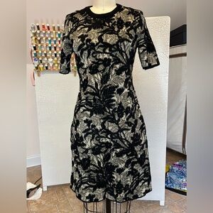 Tory Burch Black Gold and Cream Floral Midi Dress
